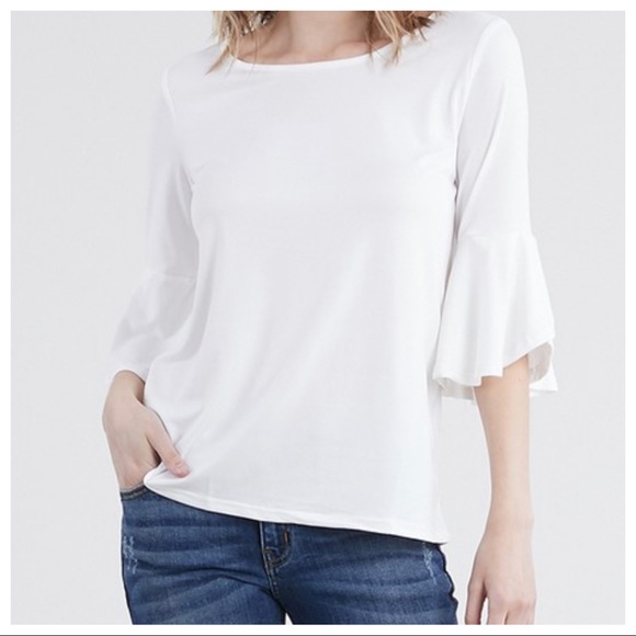 ShopEvelynne Tops - LOOSE FIT OFF WHITE BELL SLEEVES TUNIC TOP